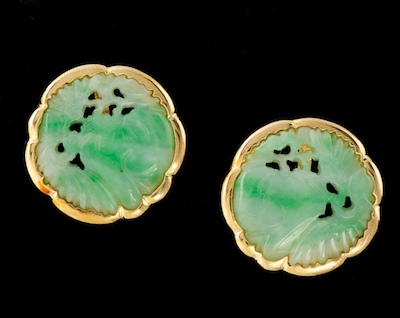 A Pair of Carved Jadeite and Gold 1345a7