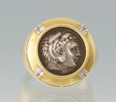 A Coin Diamond and 18k Gold Ring