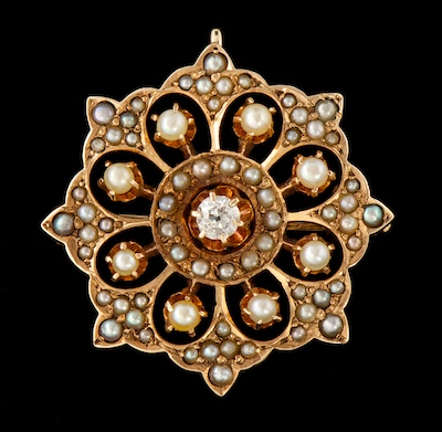 A Victorian Seed Pearl and Diamond