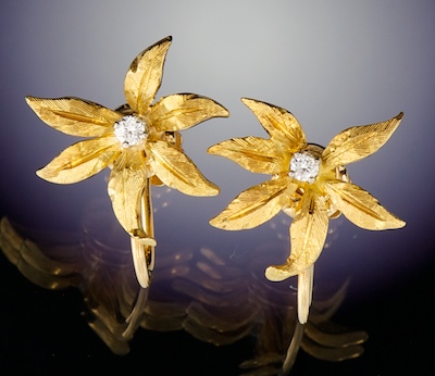 A Pair of Gold and Diamond Ear