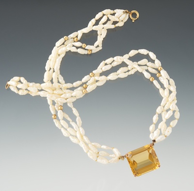 A Ladies' Citrine and River Pearl