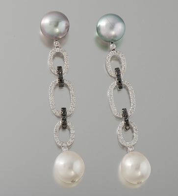 A Pair of Pearl and Diamond Drop