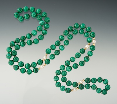 A Ladies' Malachite and Pearl Necklace