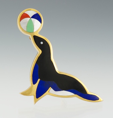 A Hardstone Inlay Circus Seal Brooch 134634