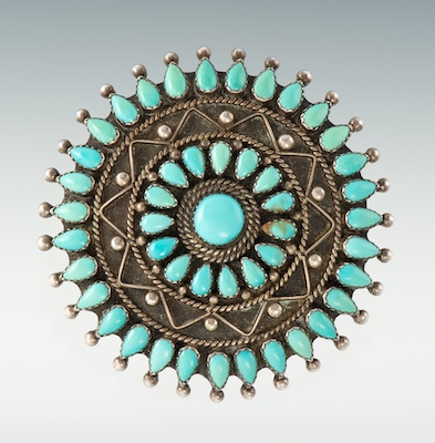 Turquoise Brooch 2 3 4 dia sterling 13463e