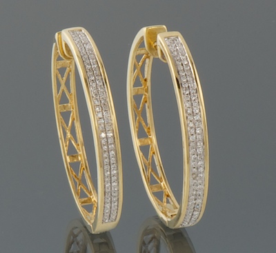 A Pair of Diamond Hoop Earrings 13464e