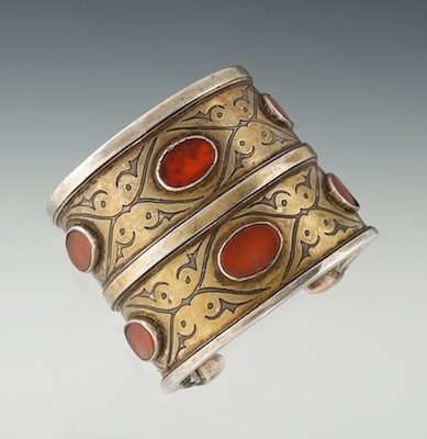 A Tribal Silver and Carnelian Bracelet