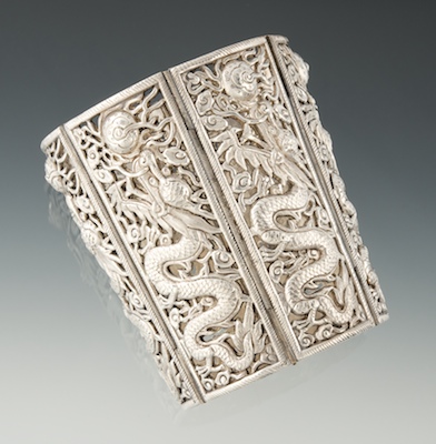 A Chinese Silver Dragon Bracelet Marked