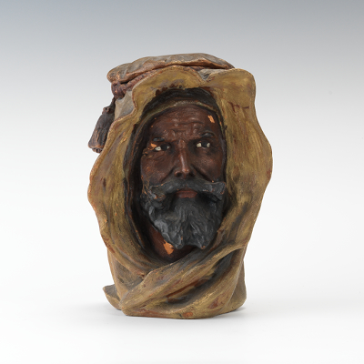 An Arab Figural Head Tobacco Jar Earthenware