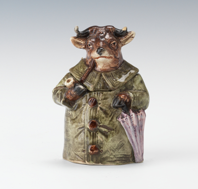 A Majolica Humidor of a Costumed Bull