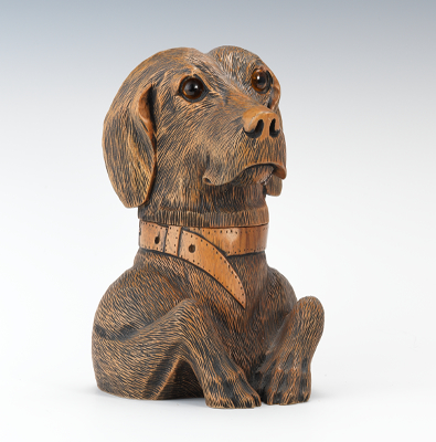 A Carved Wood Figural Dog Tobacco