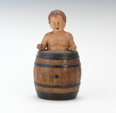 Figural Composite Tobacco Jar Baby in