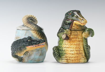 One Bisque and One Majolica Alligator 13485d