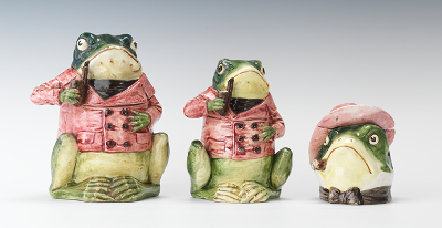 Three Majolica Frogs Smoking Motif