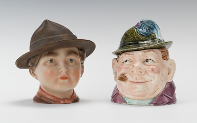 Two Head Humidors; Boy Scout and Majolica