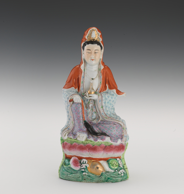 A Glazed Porcelain Quan Yin With 13493c