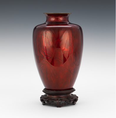 A Ruby Red Tomei Shippo Vase Decorated