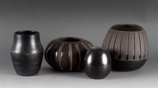 Three Santa Clara blackware bowls