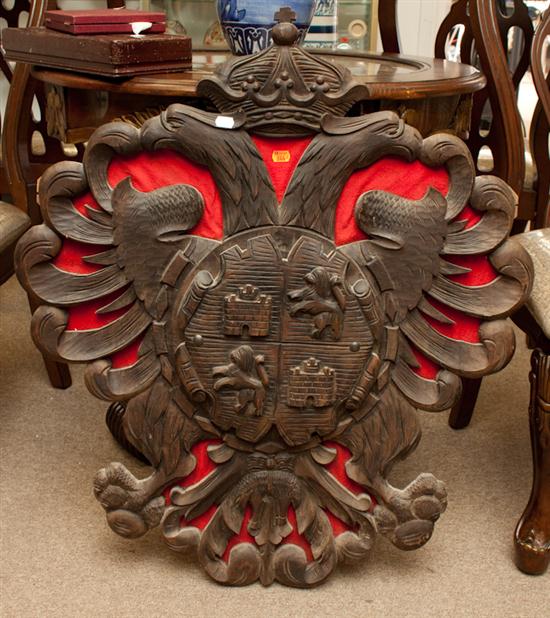 Carved wood double eagle heraldic