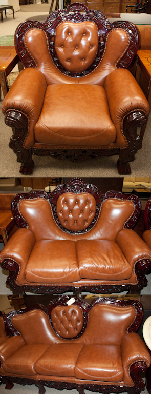 Rococo style carved wood faux leather 1370de