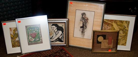 Five framed batiks and one framed 13712d