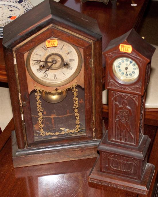 Gothic style carved wood clock