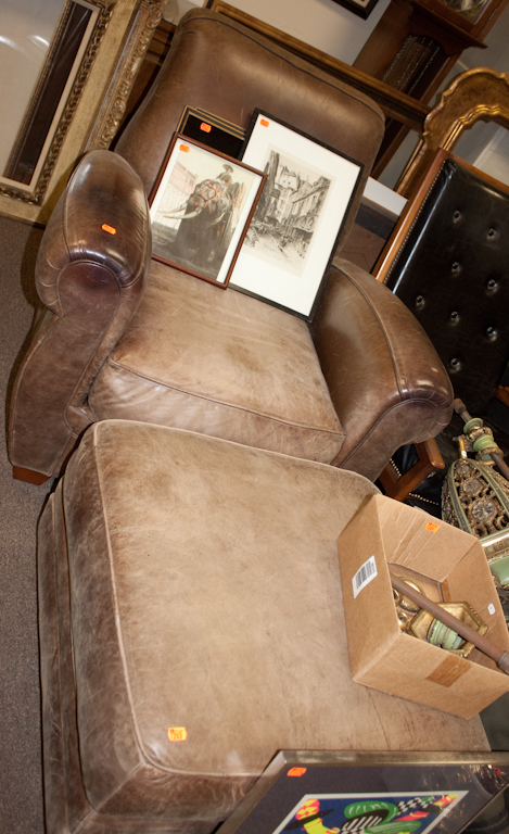 Overstuffed leather armchair and 137202