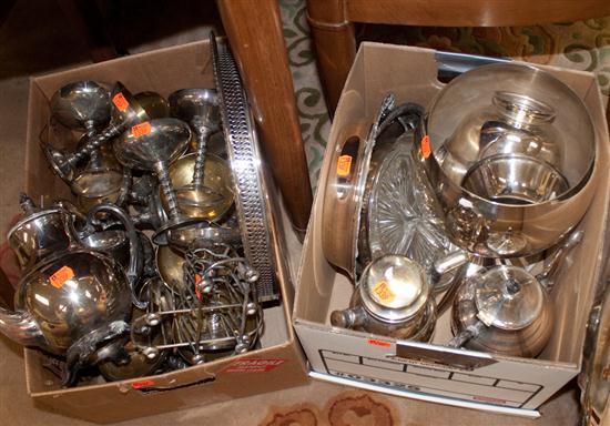 Two boxes of assorted silver plated 13727f