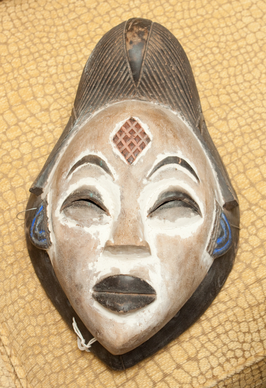 Punu carved and painted wood mask
