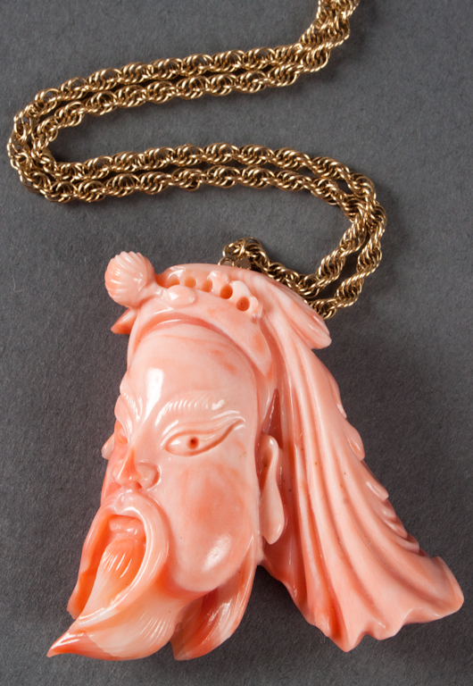 Chinese carved coral pendant with 13735b