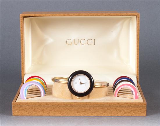 Gucci gilt-metal wrist watch with changeable