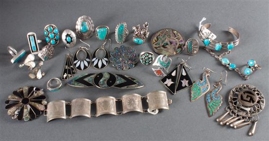 Assorted silver and inlaid stone