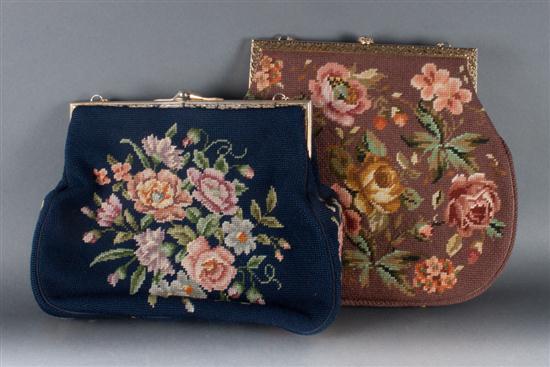Two needle point purses with chain