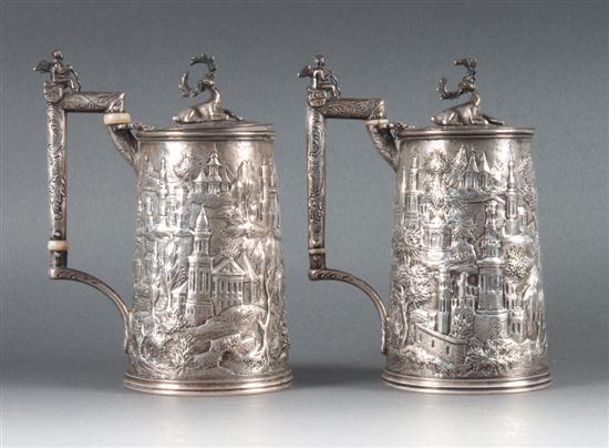 Pair of American repousse silver