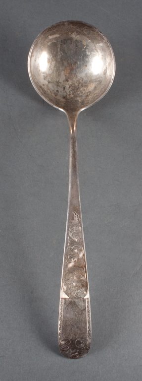 American engraved silver ladle