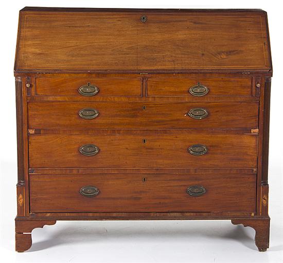 George III inlaid mahogany slant front 137586