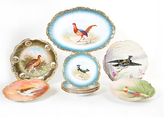 Limoges porcelain game plates and platter