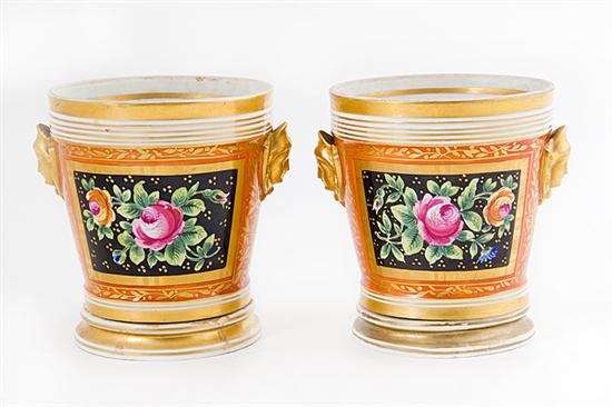 Pair Sevres style porcelain cachepots