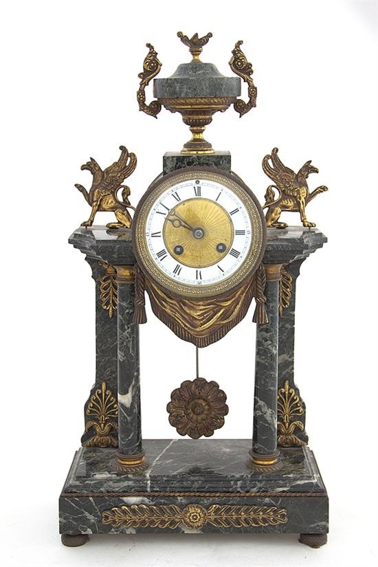 French green marble portico mantel clock