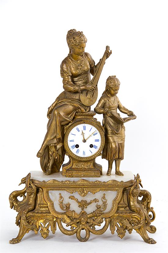 French gilt metal and marble figural