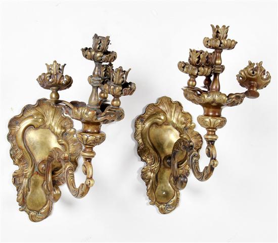 Pair French bronze four-light wall