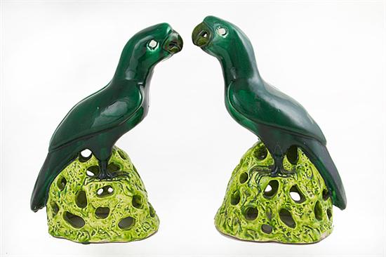 Pair Chinese Export porcelain parrots