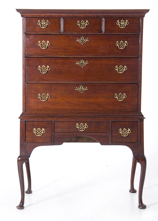 Queen Anne style oak highboy 19th