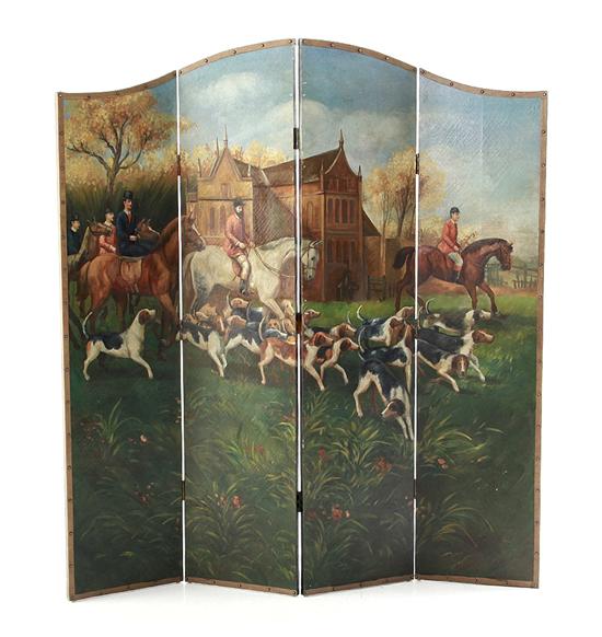 Painted four-panel floor screen