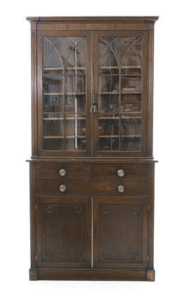 Regency mahogany bookcase on cabinet