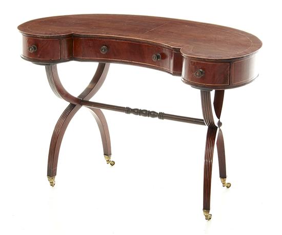 Regency style inlaid mahogany kidney