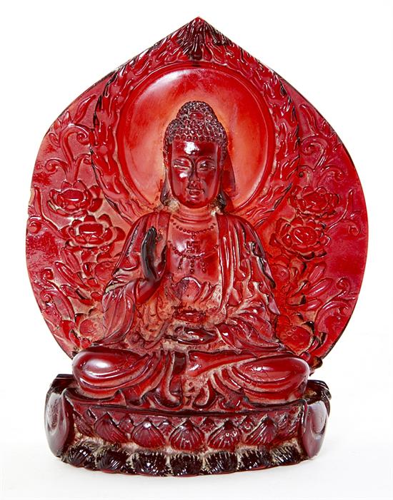 Thai carved amber Buddha seated 137966