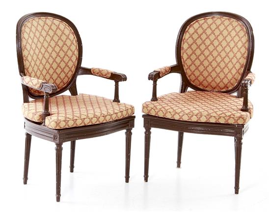 Pair Louis XVI style walnut fauteuils