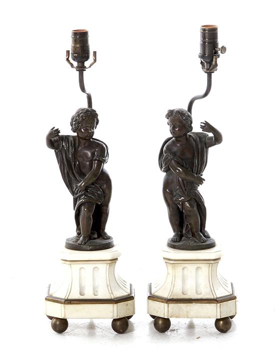 Pair Italian bronze figures on 1379ca