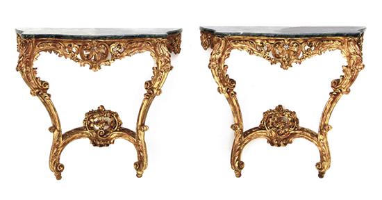 Pair Continental giltwood and marble 1379dc